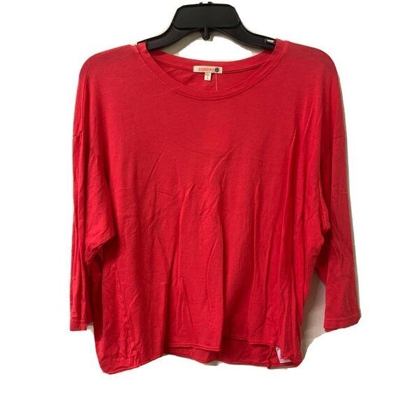 Sundry Tops - Sundry Womens Hibiscus Red Solid Cotton Blend T-Shirt Top